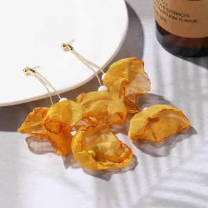 Yellow Polyster & 18K Gold-Plated Three-Petal Drop Earrings