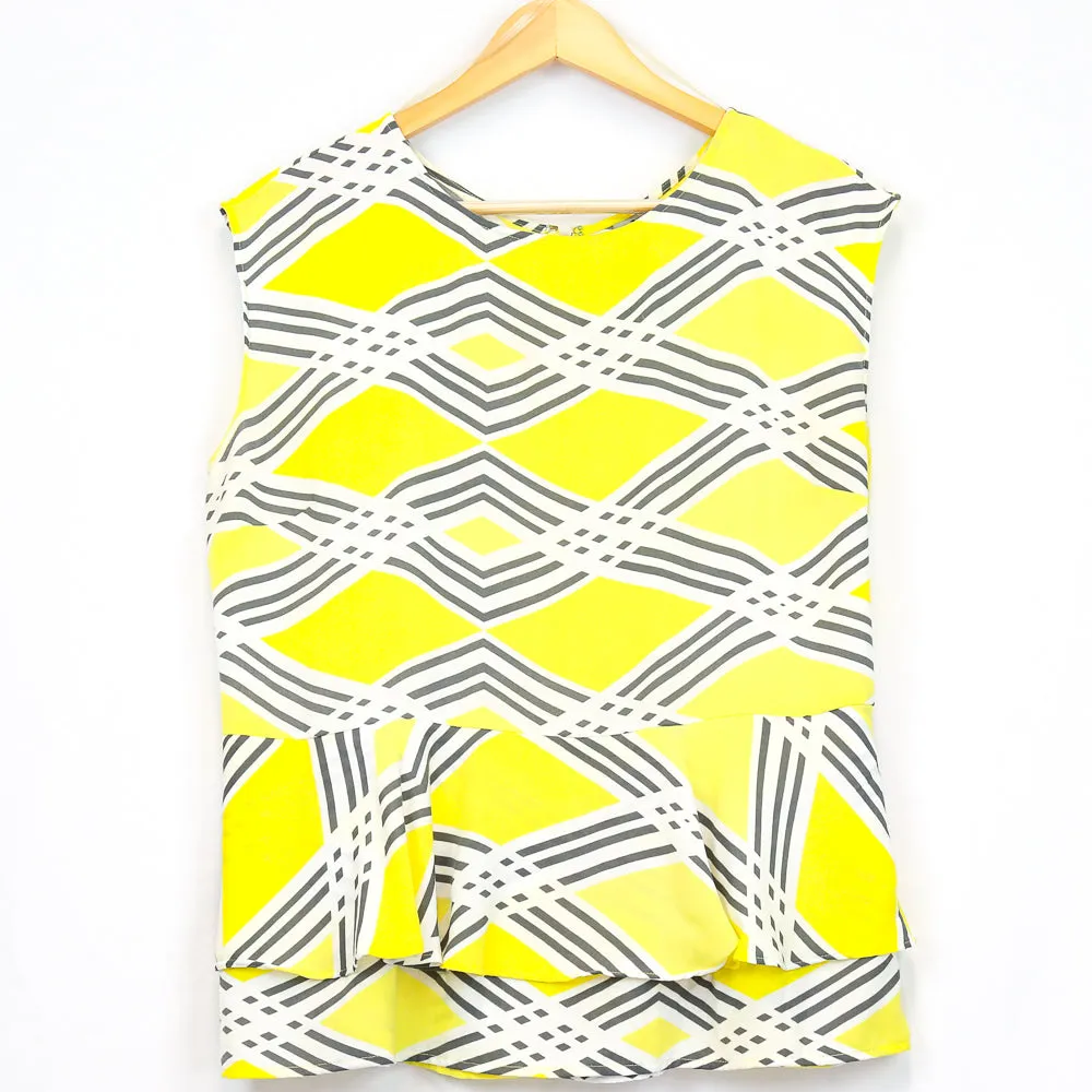 Yellow/Grey Tiered Hem Blouse (Worthington)