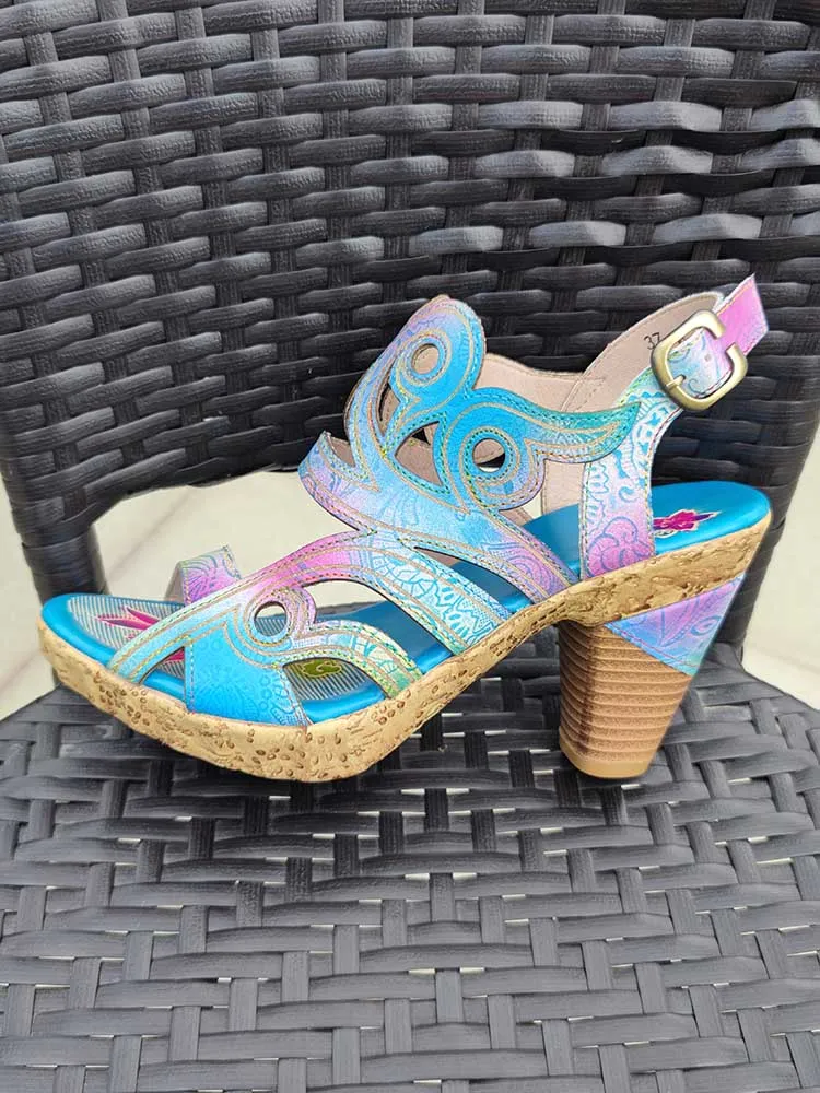 Zendaya Hand-painted Genuine Leather Sandals