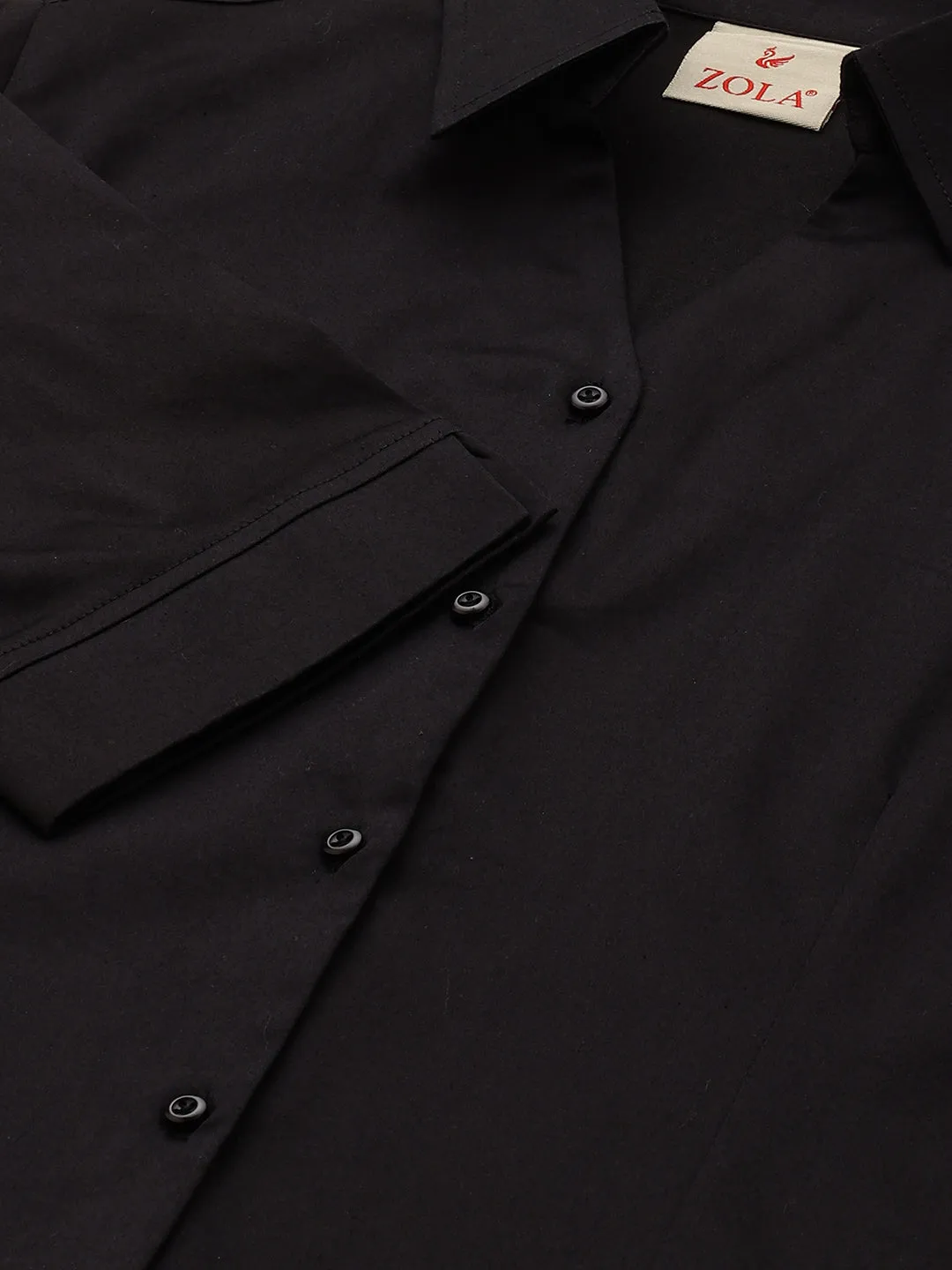Zola Black Cotton Shirt Collar 3/4th Sleeves Formal Wear Shirt For Women