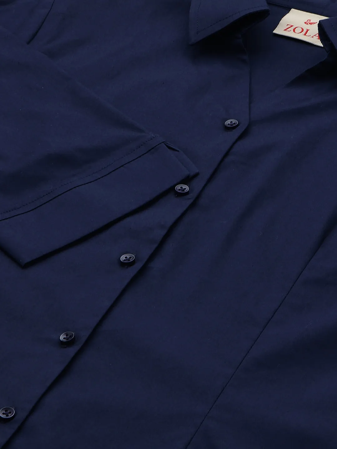 Zola Navy Blue Cotton Shirt Collar 3/4th Sleeves Formal Wear Shirt For Women