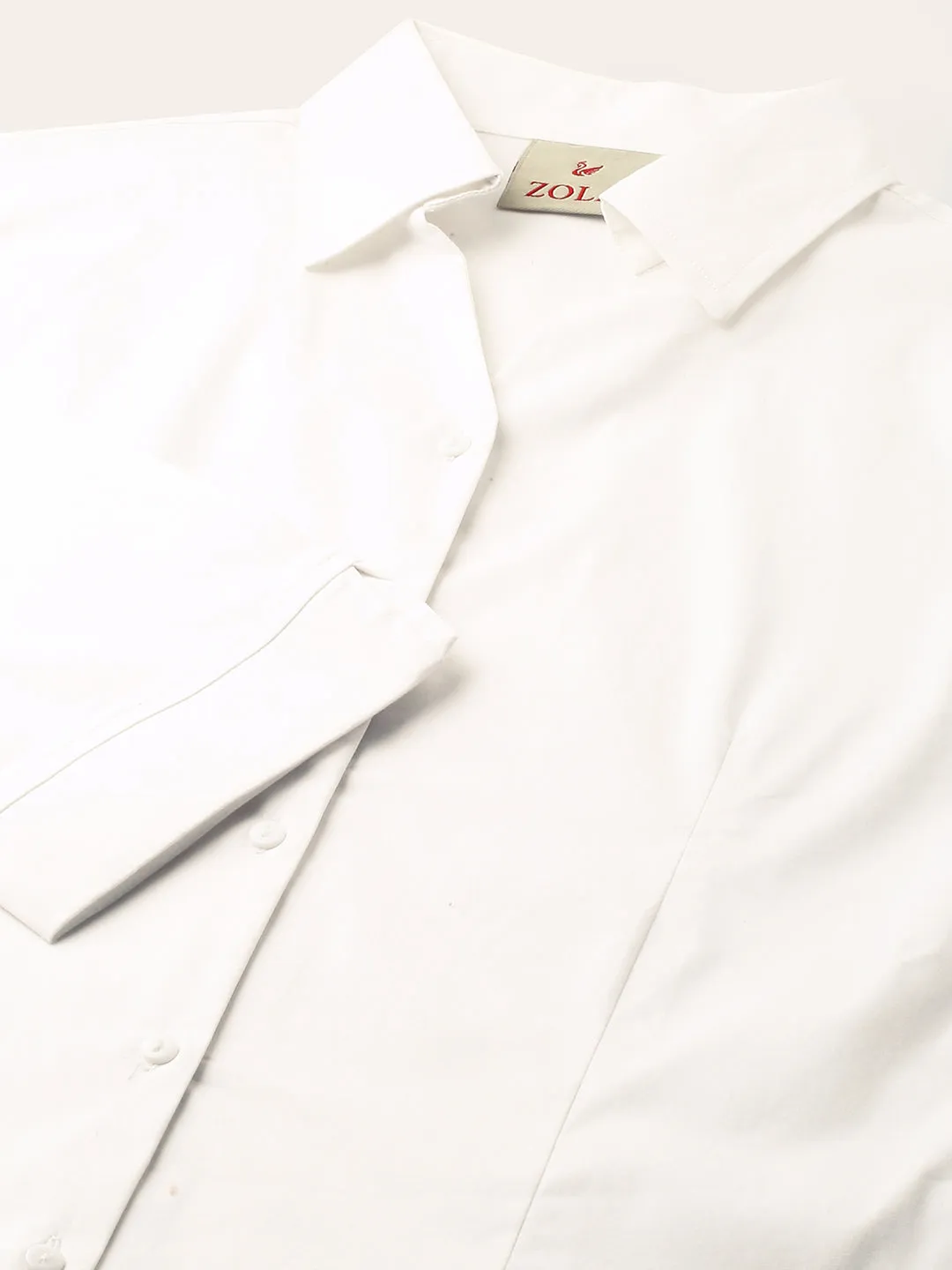 Zola White Cotton Shirt Collar 3/4th Sleeves Formal Wear Shirt For Women